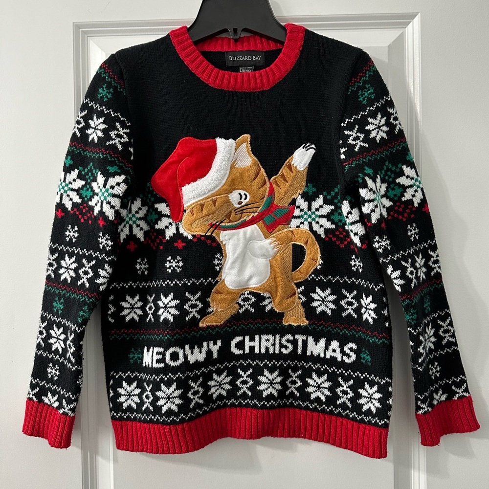 Meowy Christmas Cat Ugly Christmas Sweater L (14-16)